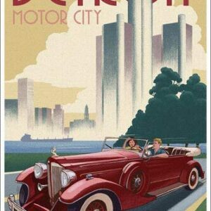 Magnet 3x4 inch Vintage Art Detroit Motor City Sticker - mi Michigan rv Visit Travel Magnetic Magnet Vinyl Sticker