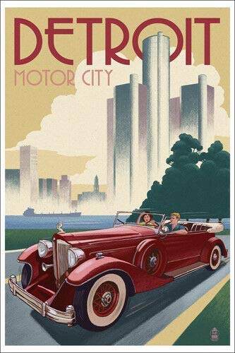 Magnet 3x4 inch Vintage Art Detroit Motor City Sticker - mi Michigan rv Visit Travel Magnetic Magnet Vinyl Sticker