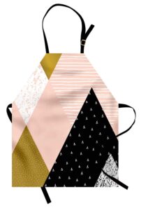 ambesonne geometric apron, abstract composition hand drawn vintage texture dots lines triangles modern art, unisex kitchen bib with adjustable neck for cooking gardening, adult size, pale pink