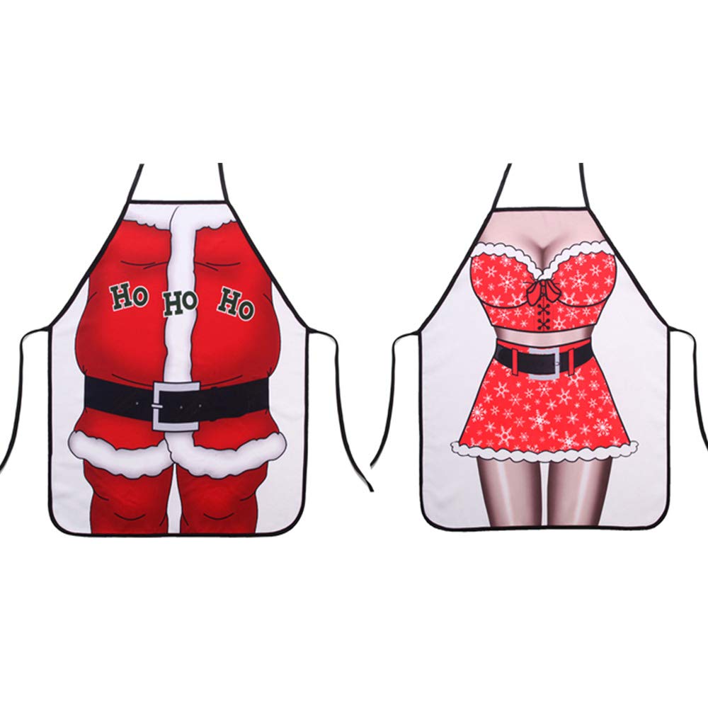 Funny Aprons Waterproof Christmas Santa Claus Apron Novelty Kitchen Creative Cooking Apron Grilling Baking Party Gag Gift Bikini Girl Aprons for Men and Women (Santa+Lady)