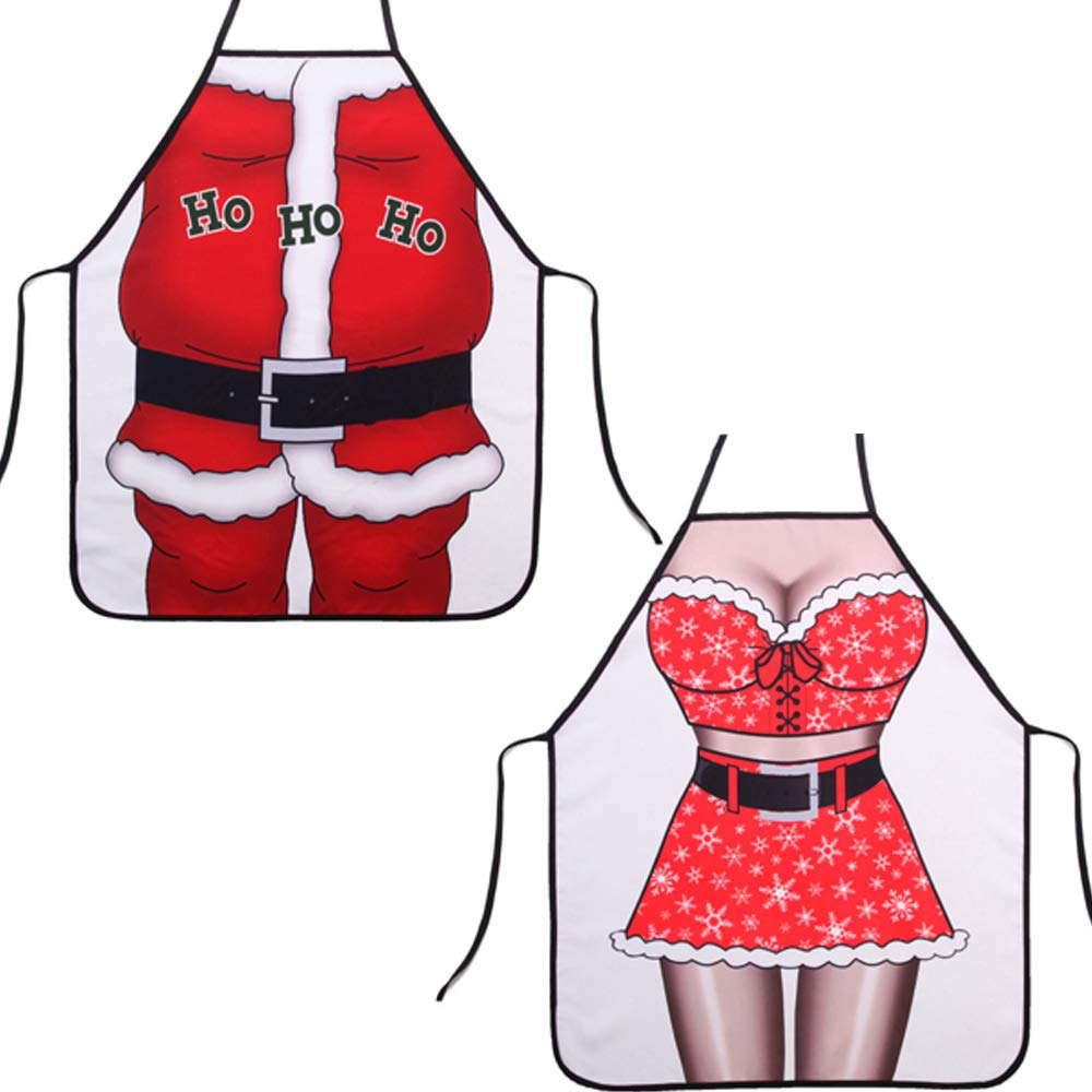 Funny Aprons Waterproof Christmas Santa Claus Apron Novelty Kitchen Creative Cooking Apron Grilling Baking Party Gag Gift Bikini Girl Aprons for Men and Women (Santa+Lady)