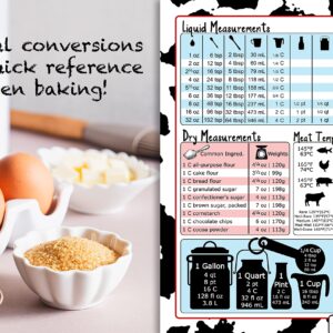 Cow Print Kitchen Conversion Chart Magnet - Imperial & Metric to Standard Conversion Chart Magnet - Cooking Measurements for Food - Measuring Weight, Liquid, Temperature - Recipe Baking Cookbook