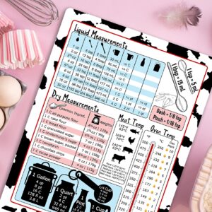 Cow Print Kitchen Conversion Chart Magnet - Imperial & Metric to Standard Conversion Chart Magnet - Cooking Measurements for Food - Measuring Weight, Liquid, Temperature - Recipe Baking Cookbook