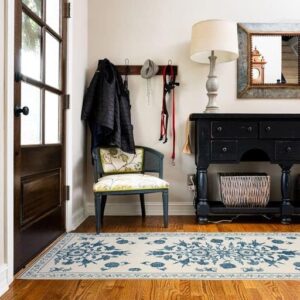 vinyl rug | amelia (042280cj) | vinyl floor mat | vinyl floor covering | vinyl carpet | vintage | decorative | waterproof | eco-friendly | non-slip | blue | 6'x8'