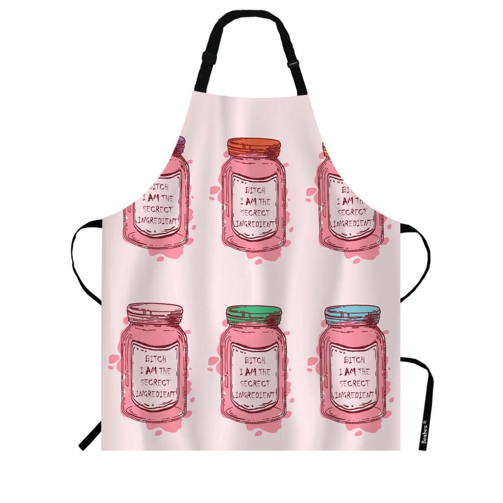 Beabes Candy Jars Quote Apron, Bitch I Am The Secret Ingredient Bib Apron,Kitchen Apron For Home Cooking Baking BBQ Chef Waitress With Adjustable Neck 27"X31"