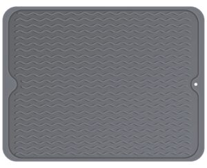 silicone drying mat for kitchen counter,non-slip,heat resistant ,easy to clean,foldable,suitable for lining kitchen counter or sinks, refrigerators or drawers, gray 12" x 16"