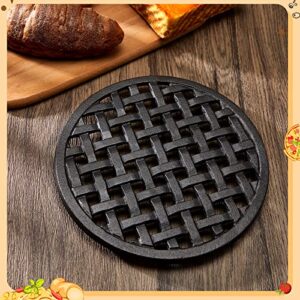 2 Pcs Cast Iron Vintage Round Trivet 8 Inch Diameter Heat Resistant Table Mat for Oven Steamer Kettle Hot Pot Dishes Plate Pan Accessories, Black