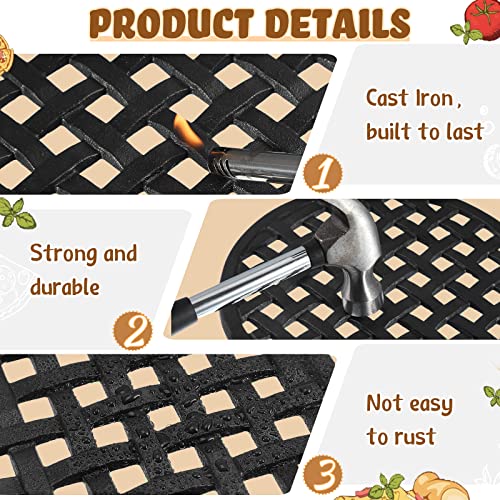 2 Pcs Cast Iron Vintage Round Trivet 8 Inch Diameter Heat Resistant Table Mat for Oven Steamer Kettle Hot Pot Dishes Plate Pan Accessories, Black