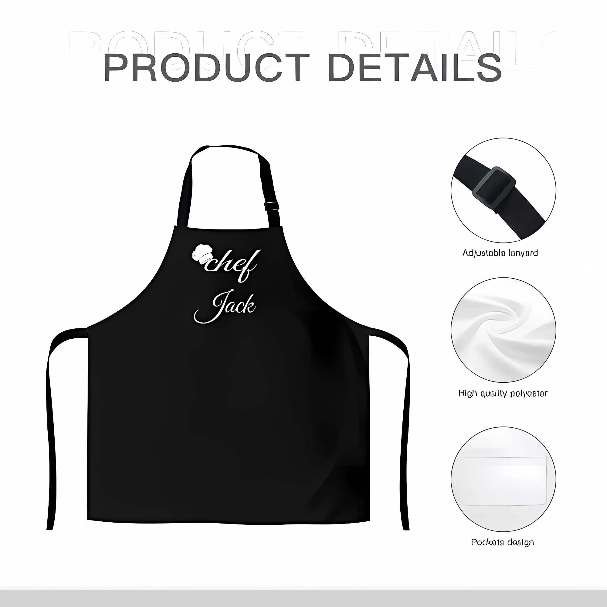 ACETEND Personalized Apron Chef Any Name Design Add a Name, Holiday gifts, great gift personalized apron (Black)