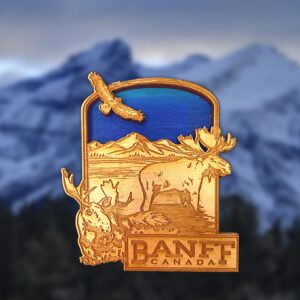 Banff National Park Souvenir Magnet, Collectible Wood Carved Canadian Magnets for Fridge, Whiteboard, Vacation Keepsake, 3 Inches