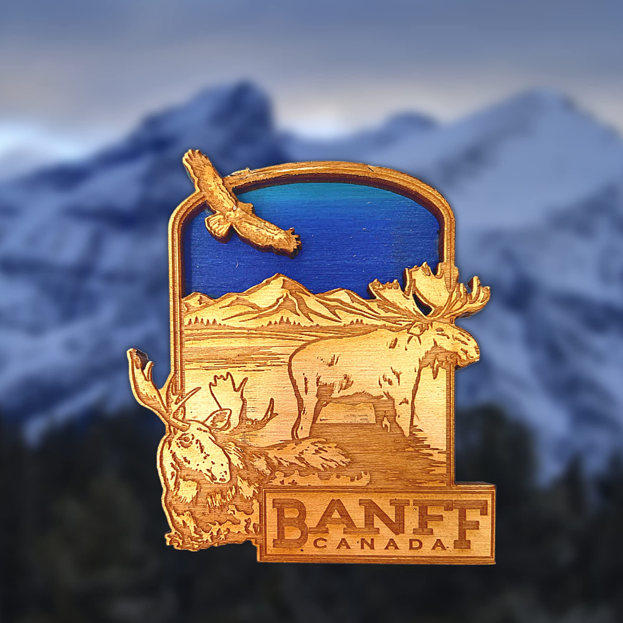 Banff National Park Souvenir Magnet, Collectible Wood Carved Canadian Magnets for Fridge, Whiteboard, Vacation Keepsake, 3 Inches