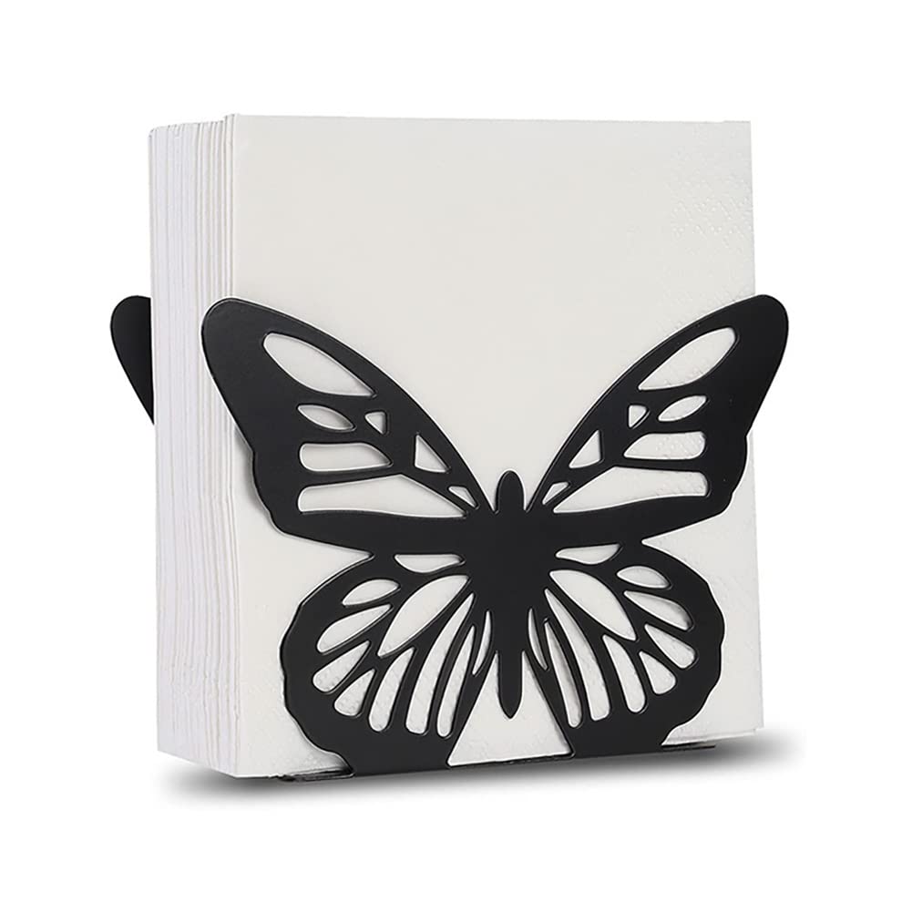 Napkin Holder, Butterfly Upright Napkins Holders for Tables, Black Cast Iron Vertical Tabletop Paper Napkin Holder Stand