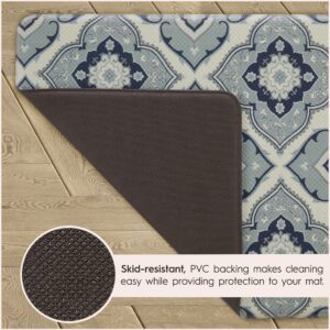 Laura Ashley – Anti-Fatigue Kitchen Mat, Allie Medallion Design, Stain, Water & Fade Resistant, Cooking & Standing Relief, Non-Slip Backing, Measures 17.5” x 32", Light Blue Allie