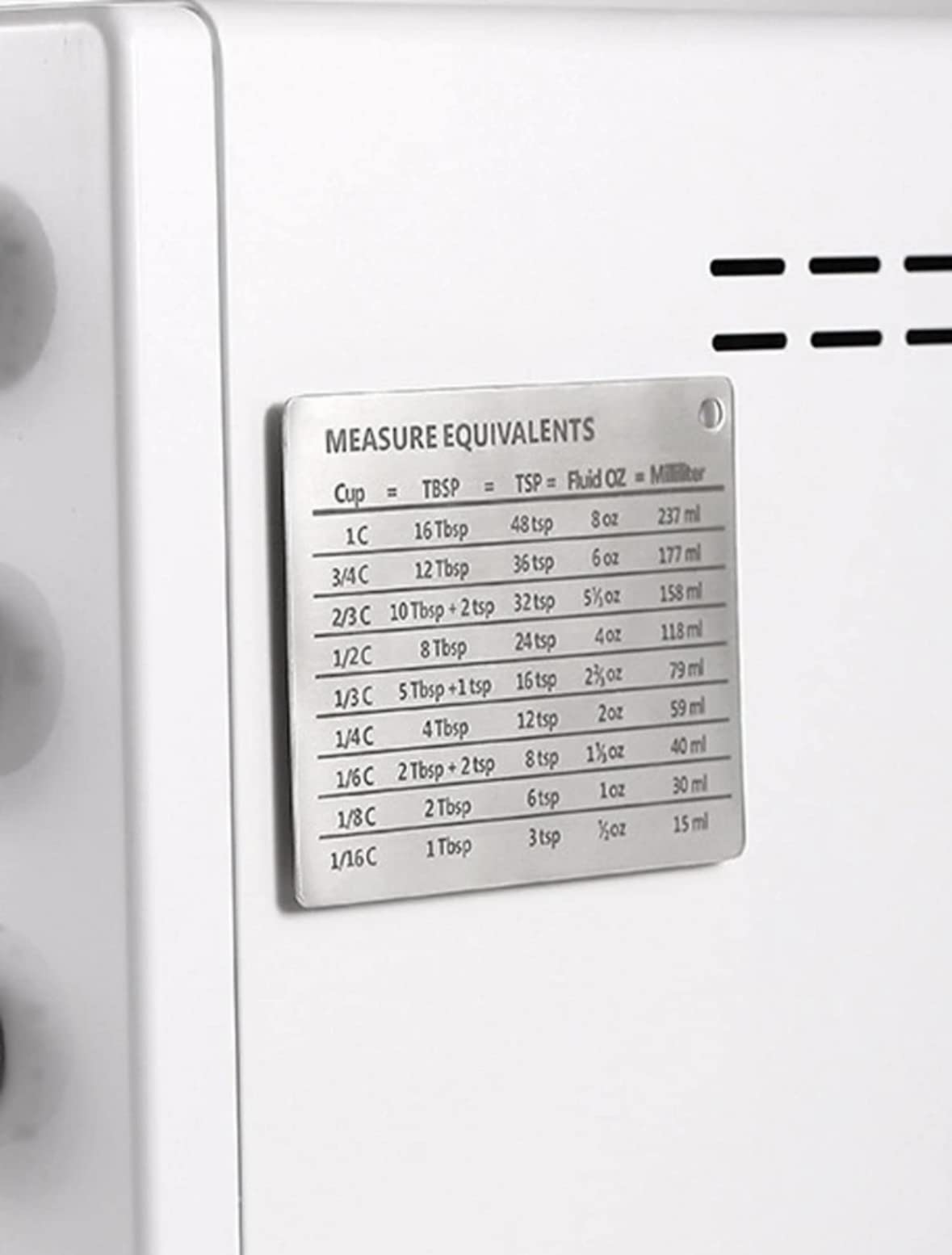 Magnetic Kitchen Conversion Chart - Professional Measurement Refrigerator Magnet, Stainless Steel, Conversions for Cups, Tablespoons, Teaspoons, Fluid Oz and Milliliters. (1 Pack)