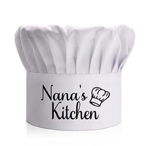 dyjybmy nana's kitchen, funny chef hat for women, adult adjustable kitchen cooking hat with elastic band chef baker cap, cooking grilling bbq gifts for wife mom her white