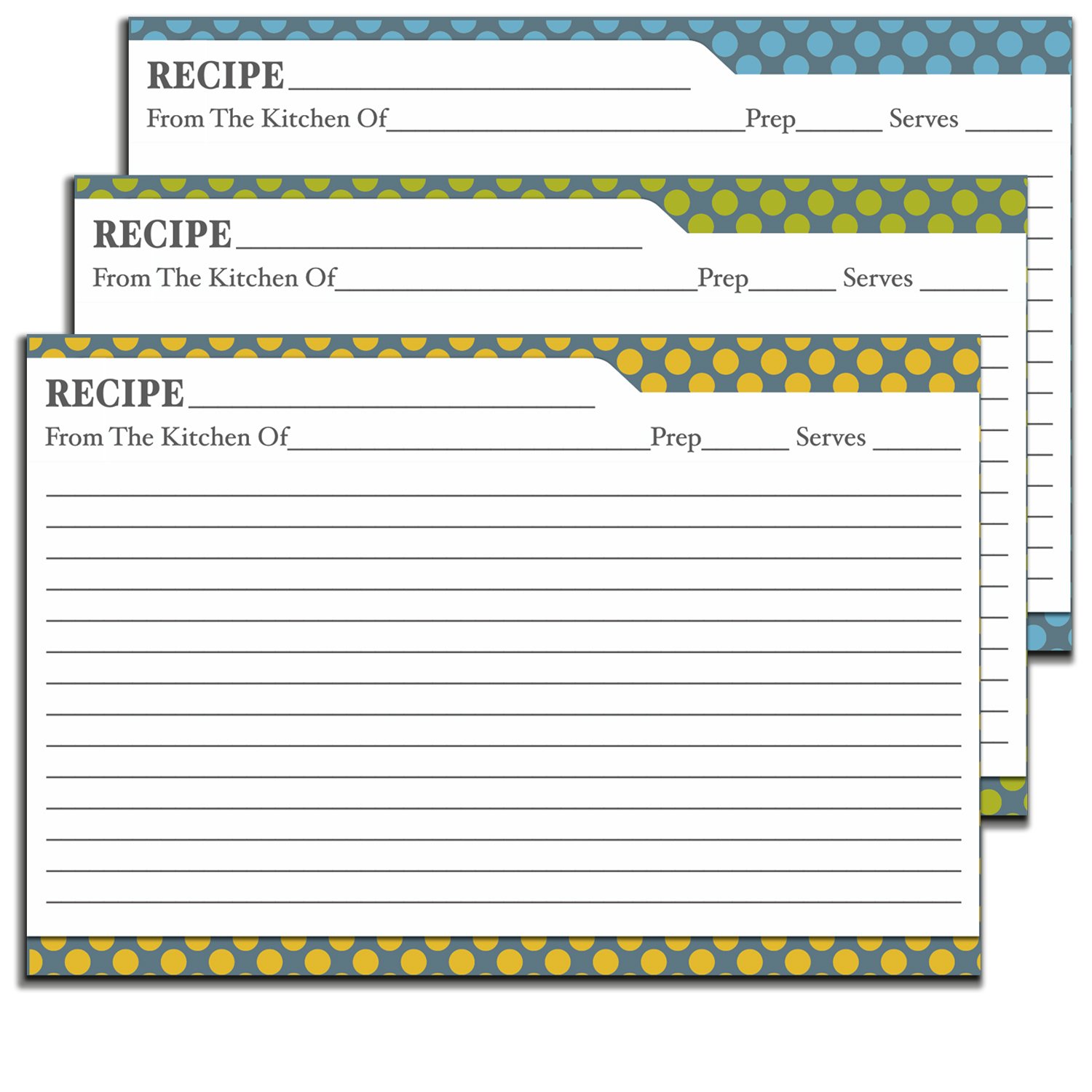 60 Pack 4x6 Double Sided Recipe Cards | Blank Vintage Retro Multi Colored Polka Dots Design | Large Thick Easy-Write Card Stock | Wedding Bridal Shower Gift 4 x 6 (60 Recipe Cards)