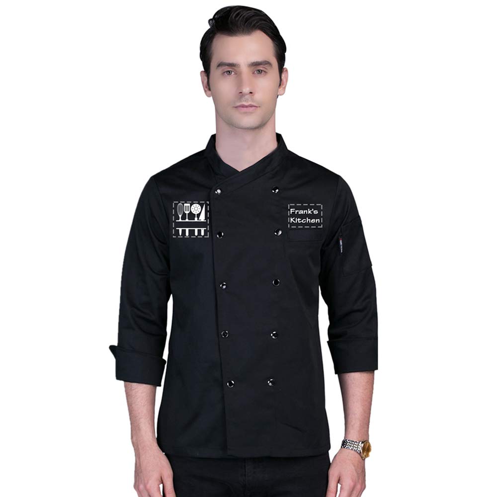 YOWESHOP Add Your Own Custom Text Name Personalized Message or Image Printing on Chef Jacket Hotel Kitchen Restaurant Chef Coat(Black Medium)