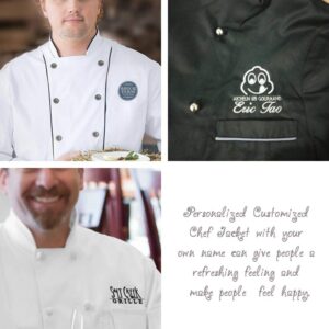 YOWESHOP Add Your Own Custom Text Name Personalized Message or Image Printing on Chef Jacket Hotel Kitchen Restaurant Chef Coat(Black Medium)