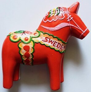 witnystore tiny red dalecarlian horse swedish traditional carved dala horses sweden scandinavia northern europe tourist attraction resin refrigerator magnet traveler souvenir memento 3d fridge magnets