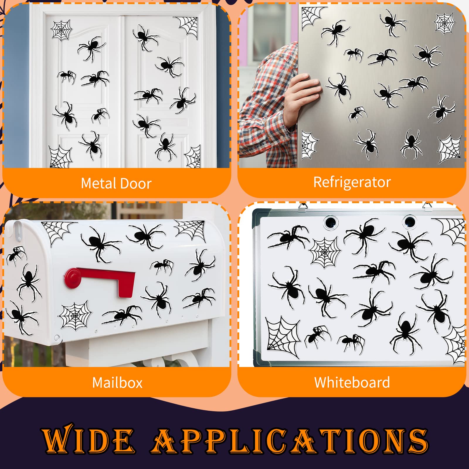 16 Pcs Halloween Spider Car Magnets Automotive Spider Web Magnet Stickers Spider Refrigerator Magnets Fridge Locker Accessories Decorative Magnets for Car Refrigerator Garage Door Mailbox Decor