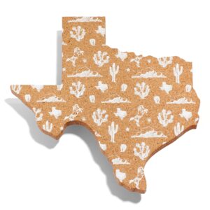 texas shaped kitchen cork pot holder trivet with white texas pattern - 9 inch hot pad gift (white texas pattern)