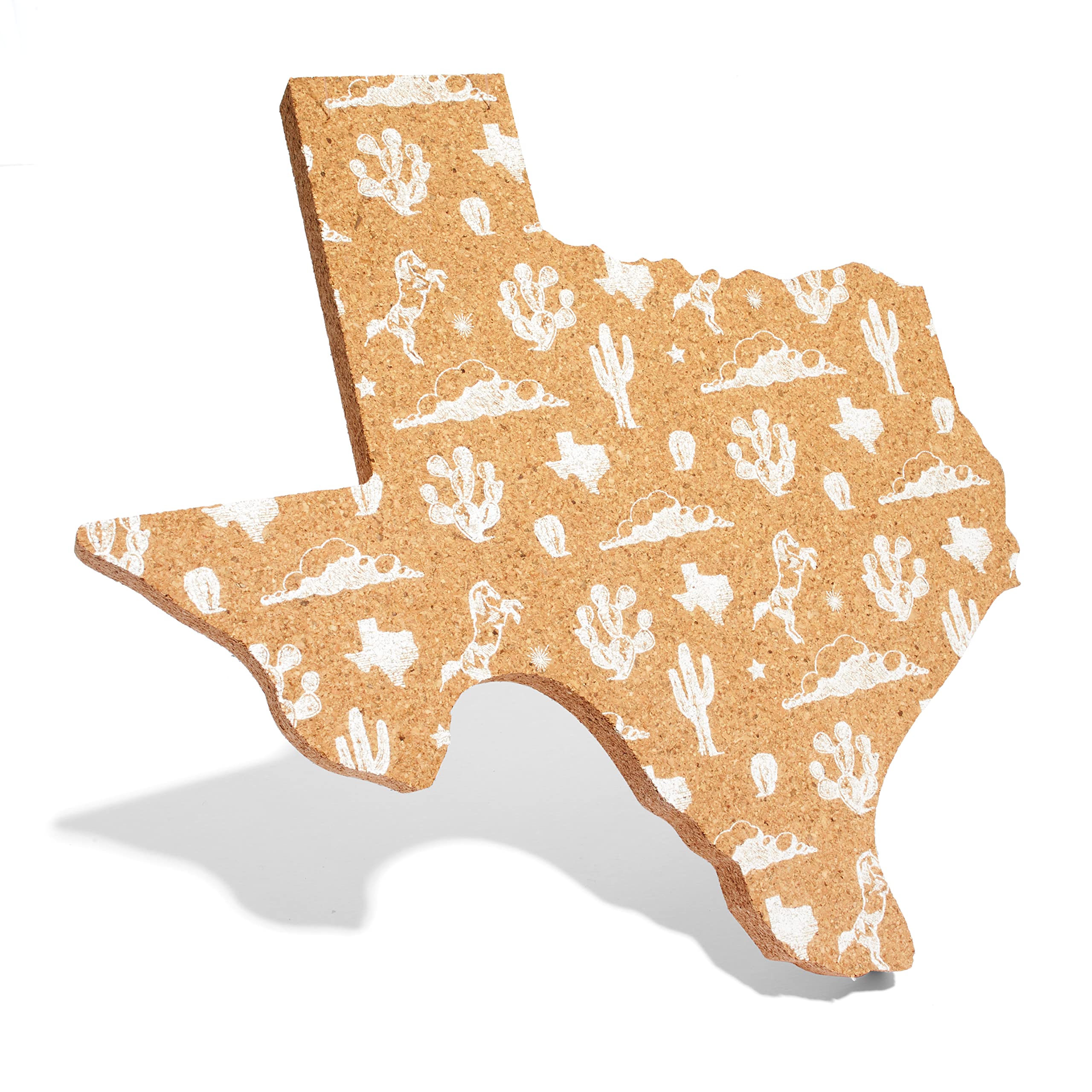 Texas Shaped Kitchen Cork Pot Holder Trivet with White Texas Pattern - 9 Inch Hot Pad Gift (White Texas Pattern)