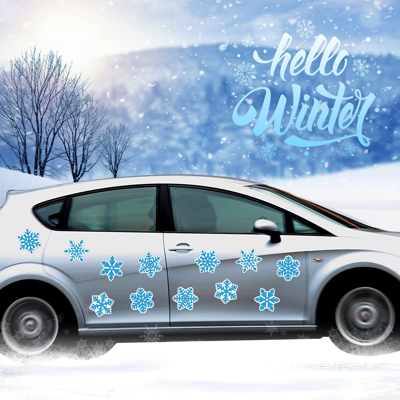 12 Pcs Winter Snowflakes Car Magnet, Car Decoration Magnets Refrigerator Magnet Decals Waterproof Automotive Magnet Funny Xmas Decoration for Garage Door Car Refrigerator Mailbox (Blue)