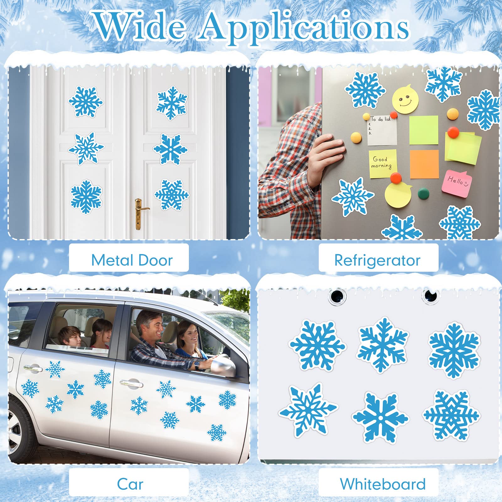 12 Pcs Winter Snowflakes Car Magnet, Car Decoration Magnets Refrigerator Magnet Decals Waterproof Automotive Magnet Funny Xmas Decoration for Garage Door Car Refrigerator Mailbox (Blue)