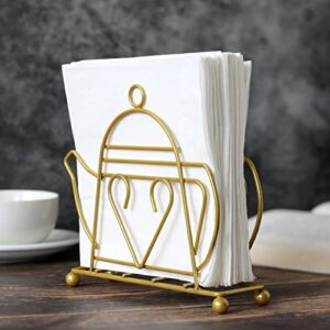 gold napkin holder for kitchen dining table, standing upright metal paper napkin holders, creative teapot design tissue dispenser home farmhouse tabletop decoration
