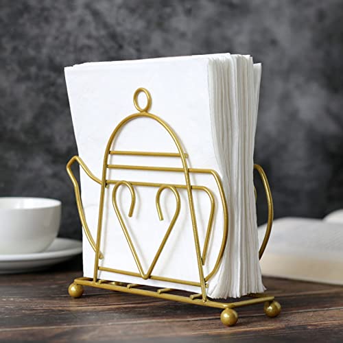 Gold Napkin Holder For Kitchen Dining Table, Standing Upright Metal Paper Napkin Holders, Creative Teapot Design Tissue Dispenser Home Farmhouse Tabletop Decoration