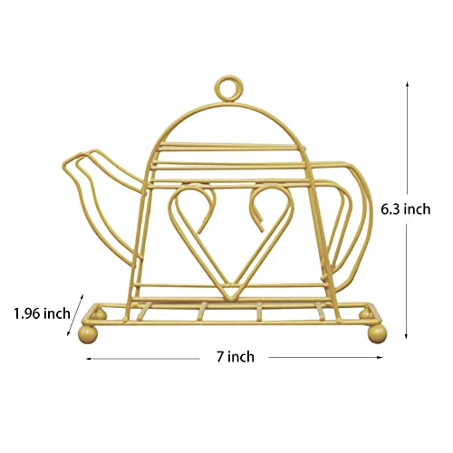 Gold Napkin Holder For Kitchen Dining Table, Standing Upright Metal Paper Napkin Holders, Creative Teapot Design Tissue Dispenser Home Farmhouse Tabletop Decoration