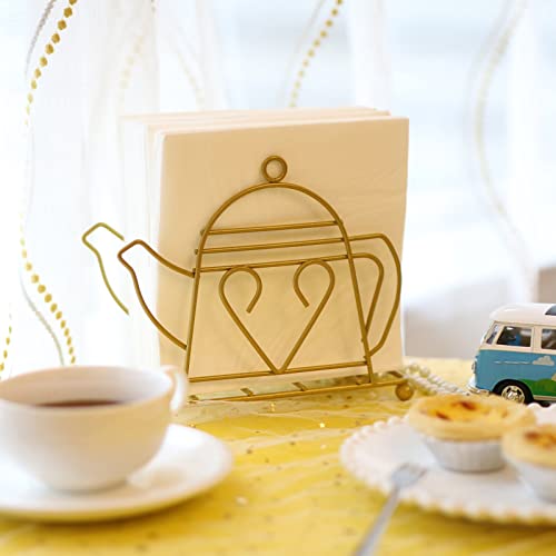 Gold Napkin Holder For Kitchen Dining Table, Standing Upright Metal Paper Napkin Holders, Creative Teapot Design Tissue Dispenser Home Farmhouse Tabletop Decoration