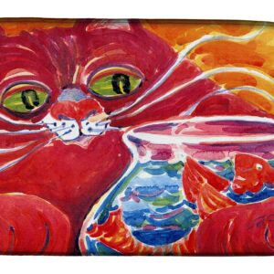 Caroline's Treasures 6048DDM Big Red Cat at the fishbowl Dish Drying Mat Absorbent Dish Drying Mat Pad for Kitchen Counter Dish Drainer Mat for Countertop, 14 x 21", Multicolor