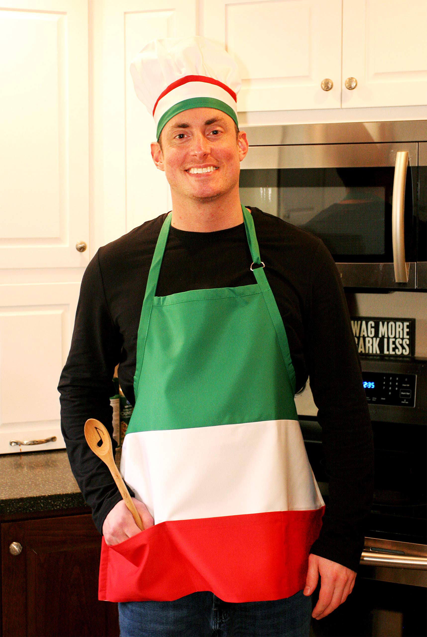 Italy Flag 3 Pocket Italian Apron - Italian Themed Cool and Cute Bib Aprons for Men and Women Multi-color