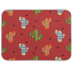 boho cactus colorful dish drying mat for kitchen, absorbent microfiber drying pad dish mat, 24" x 18"