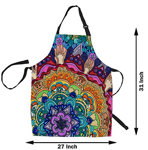 HGOD DESIGNS Mandala Kitchen Apron,Colorful Mandala Art Design Bib Aprons For Home Cooking Gardening Adjustable Neck for Women men,Adult Size