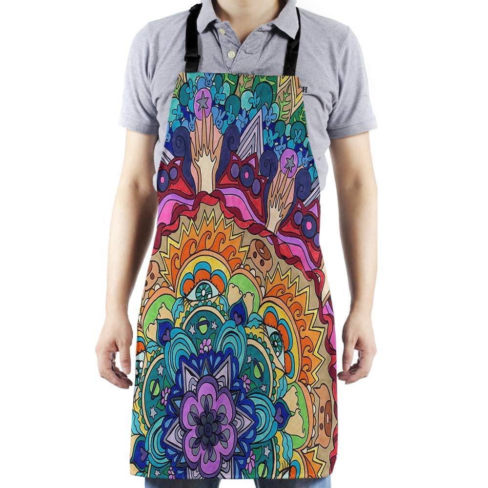 HGOD DESIGNS Mandala Kitchen Apron,Colorful Mandala Art Design Bib Aprons For Home Cooking Gardening Adjustable Neck for Women men,Adult Size