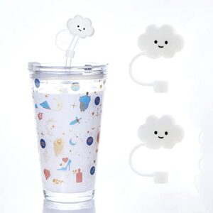 Cloud Straw Tips Covers, Food Grade Reusable Silicone Straw Tip,cute Straw Covers Plugs,Soft Straws Plugs for 6-8 mm,Anti-dust (White 4pcs)