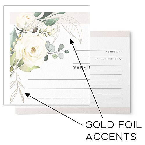 50 Floral Recipe Cards with Gold Foil from Dashleigh, 4x6 inches, Double-Sided