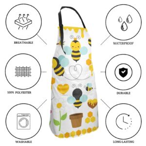 Echoserein Cute Bee Apron Adjustable Bib Aprons With 2 Pockets For Men Women Chef Waterproof Decorative For Kitchen Cooking Bbq Grilling