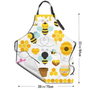 Echoserein Cute Bee Apron Adjustable Bib Aprons With 2 Pockets For Men Women Chef Waterproof Decorative For Kitchen Cooking Bbq Grilling