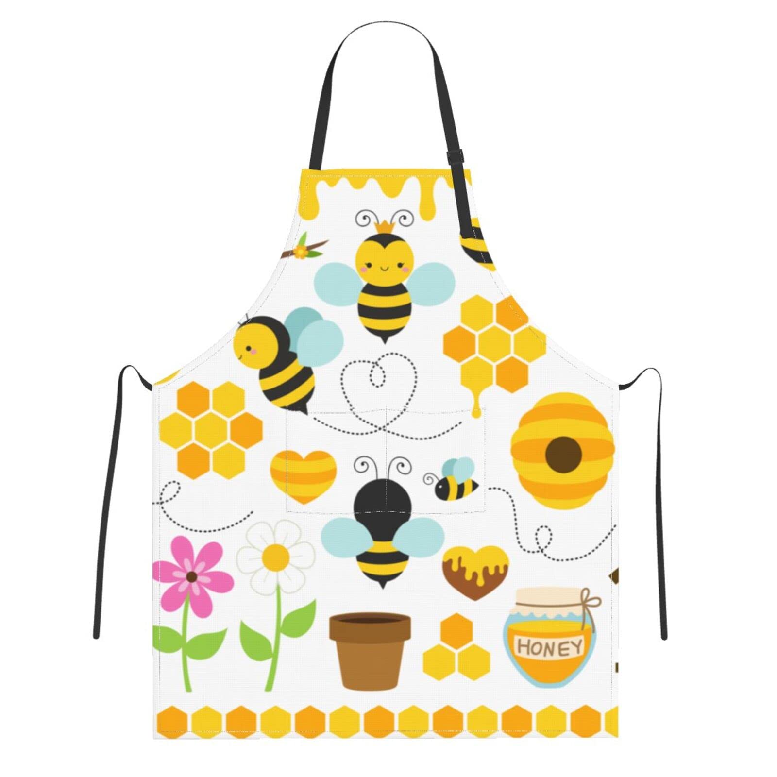 Echoserein Cute Bee Apron Adjustable Bib Aprons With 2 Pockets For Men Women Chef Waterproof Decorative For Kitchen Cooking Bbq Grilling