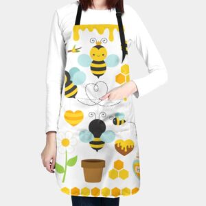 Echoserein Cute Bee Apron Adjustable Bib Aprons With 2 Pockets For Men Women Chef Waterproof Decorative For Kitchen Cooking Bbq Grilling