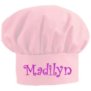 the apronplace personalized embroidered add a name chef hat - adults & kids sizes - 12 popular colors - great gift pink