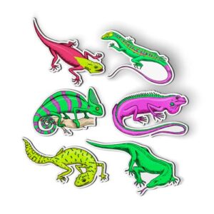 reptiles set of 6 lizards chameleon gecko - 4" each magnets for car locker refrigerator