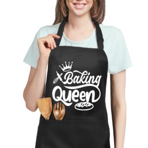 Rosaritha Aprons for Women with Pockets Funny Aprons Baking Queen, Kitchen Cooking Chef Apron Gifts for Mother's Day, Birthday, Mom Wife Grandma Girlfriend Her