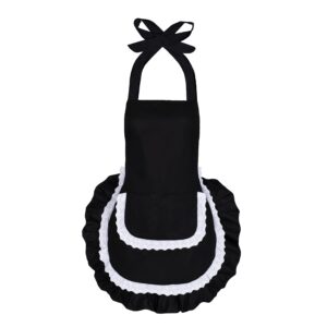 sinuolin cute aprons for women with pockets, lovely kitchen floral apron with long apron for cooking baking housework gift for mom wife girls black white