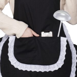 SINUOLIN Cute Aprons for Women With Pockets, Lovely kitchen Floral Apron With Long Apron for Cooking Baking Housework Gift for Mom Wife Girls Black White