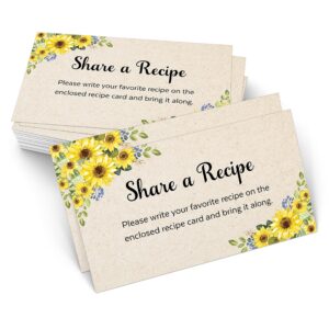 321done sunflower share a recipe card (set of 50) 3.5x2 - kraft - little recipe request card for bridal shower invitation, keepsake, heavy cardstock, matching recipe cards - made in usa