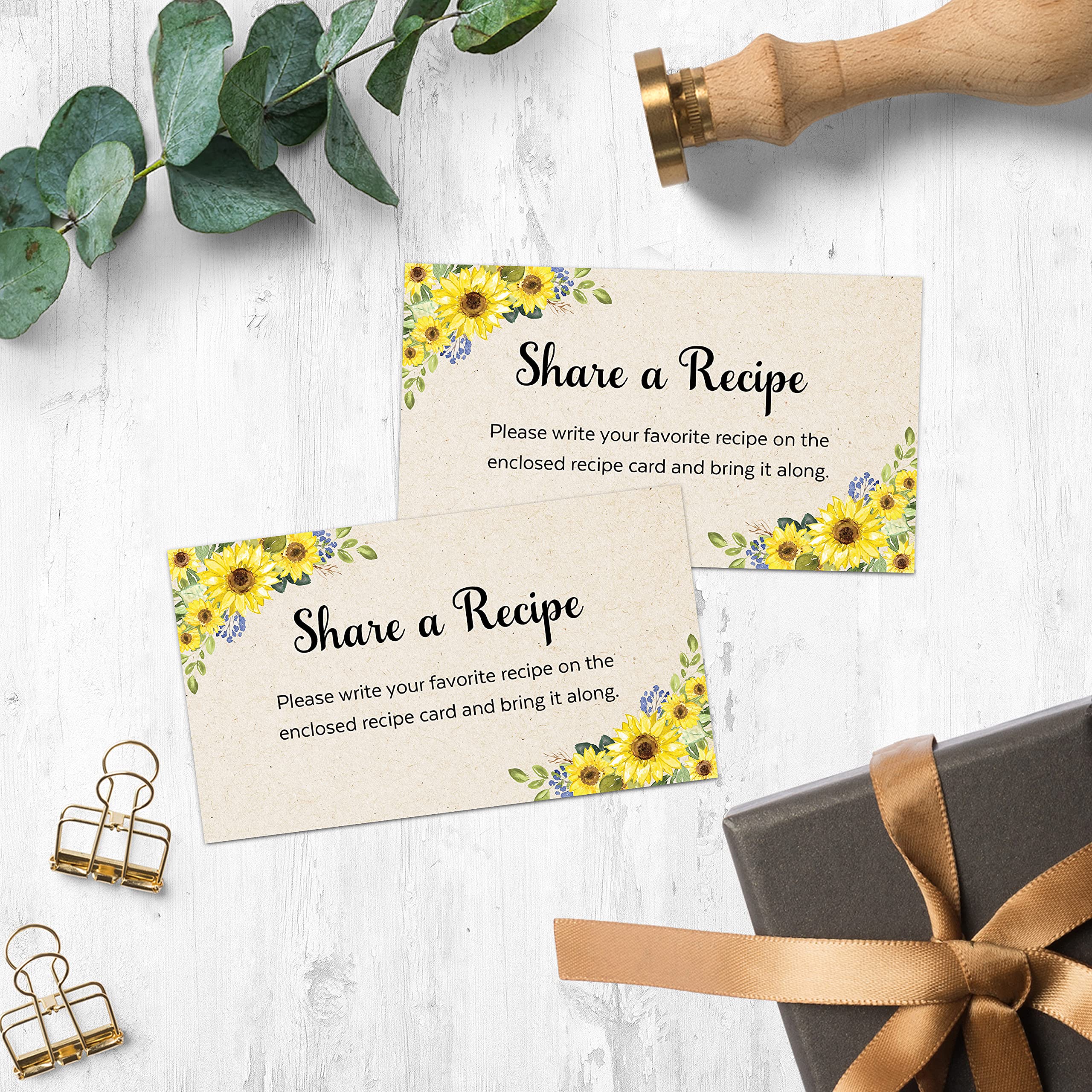 321Done Sunflower Share a Recipe Card (Set of 50) 3.5x2 - Kraft - Little Recipe Request Card for Bridal Shower Invitation, Keepsake, Heavy Cardstock, Matching Recipe Cards - Made in USA